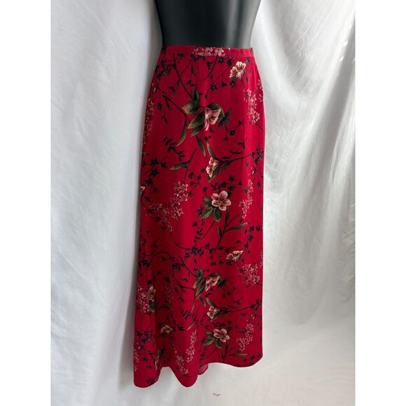Vintage Kathie Lee Collection Red Midi Floral Skirt Size M Midi Romantic Date - Picture 2 of 9